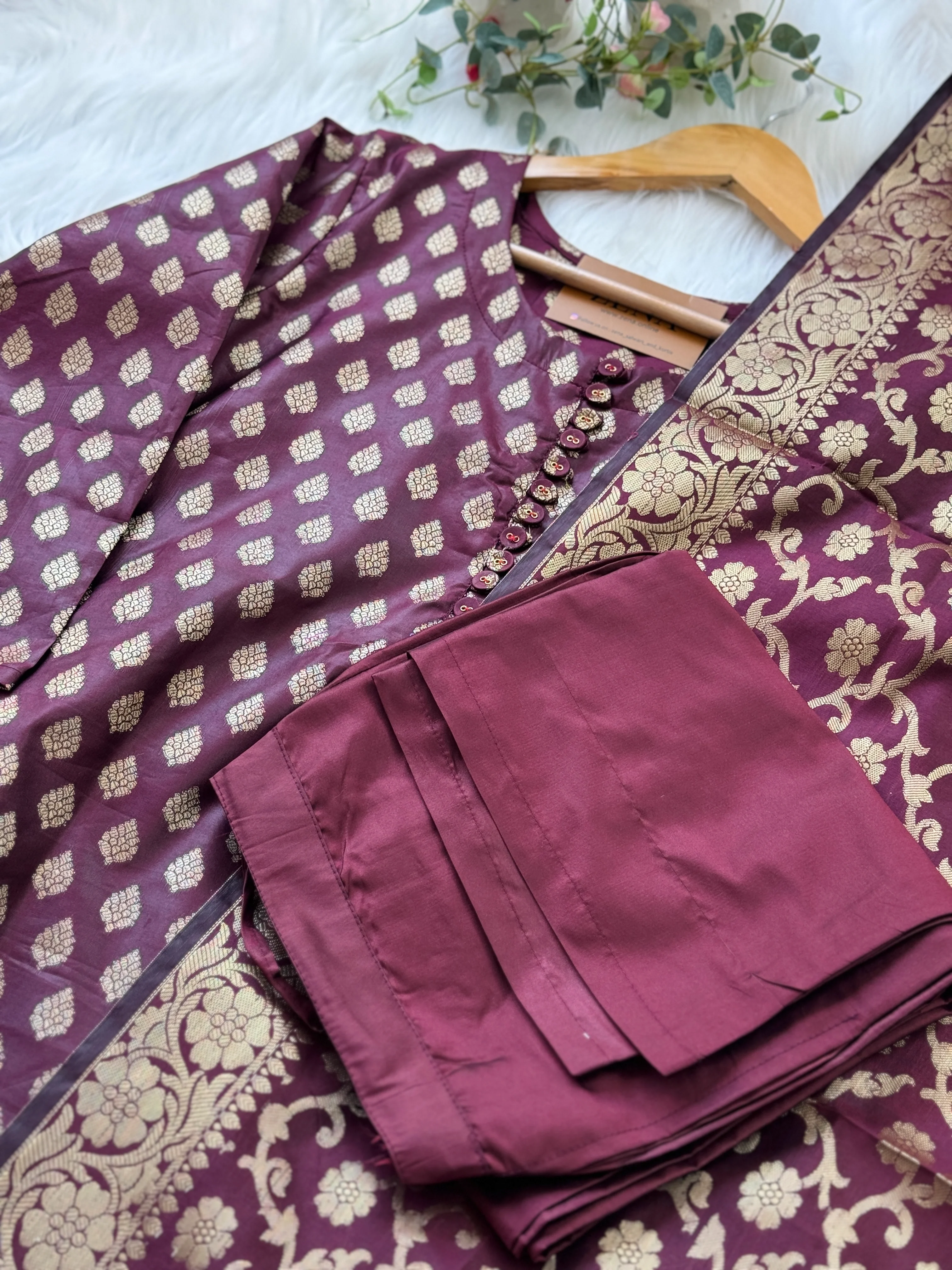 Semi Silk Banarasi Work Kurti Set – Elegant Festive Wear - Image 5
