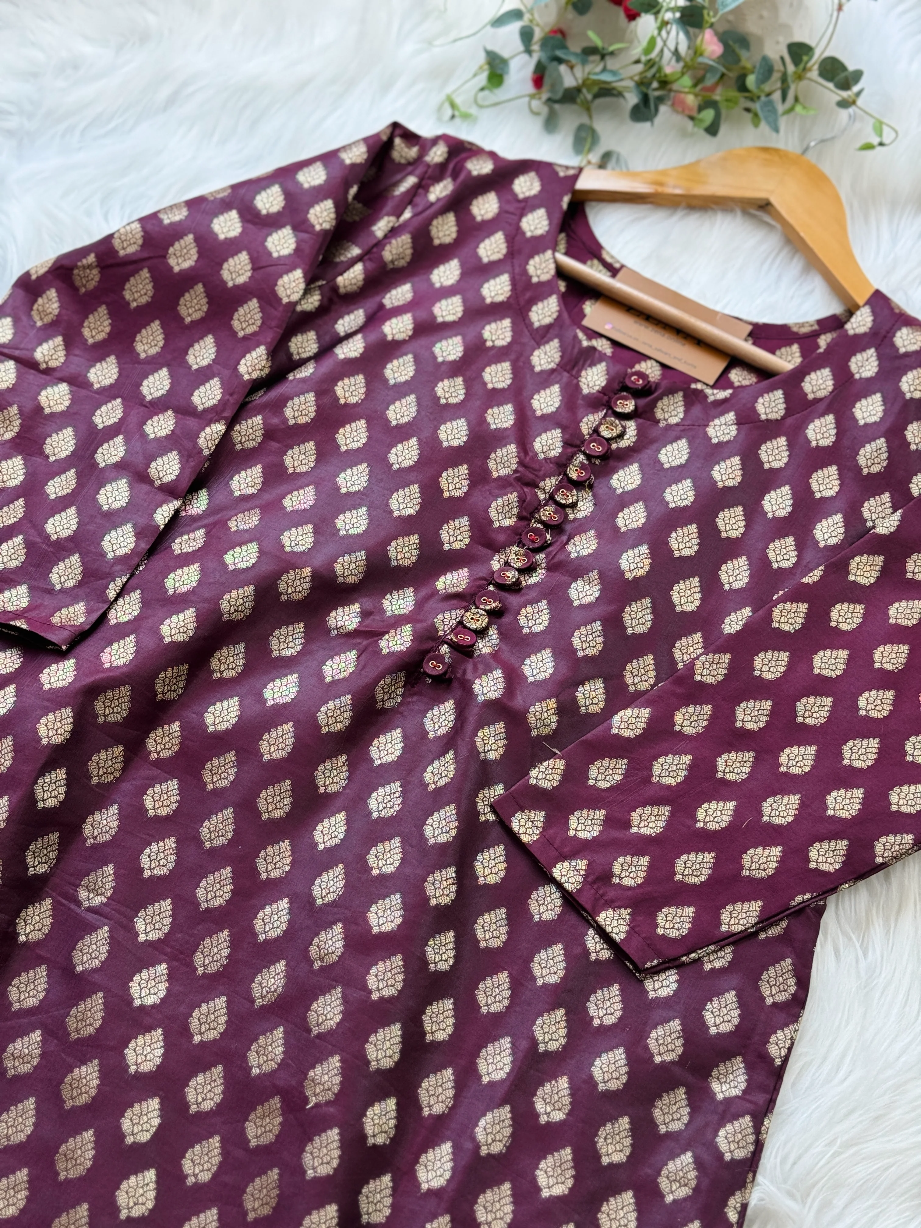 Semi Silk Banarasi Work Kurti Set – Elegant Festive Wear - Image 6