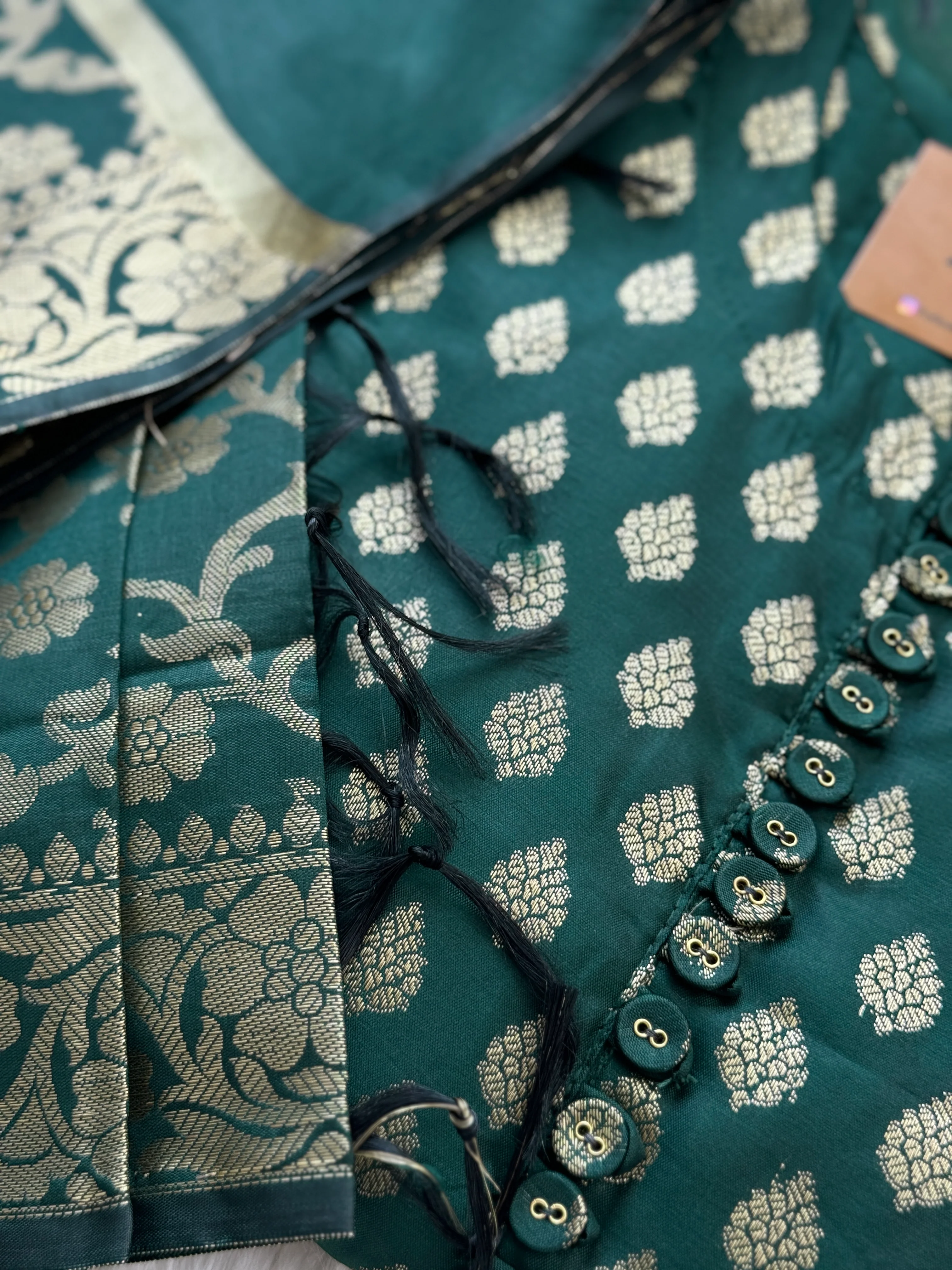 Semi Silk Banarasi Work Kurti Set – Elegant Festive Wear - Image 4