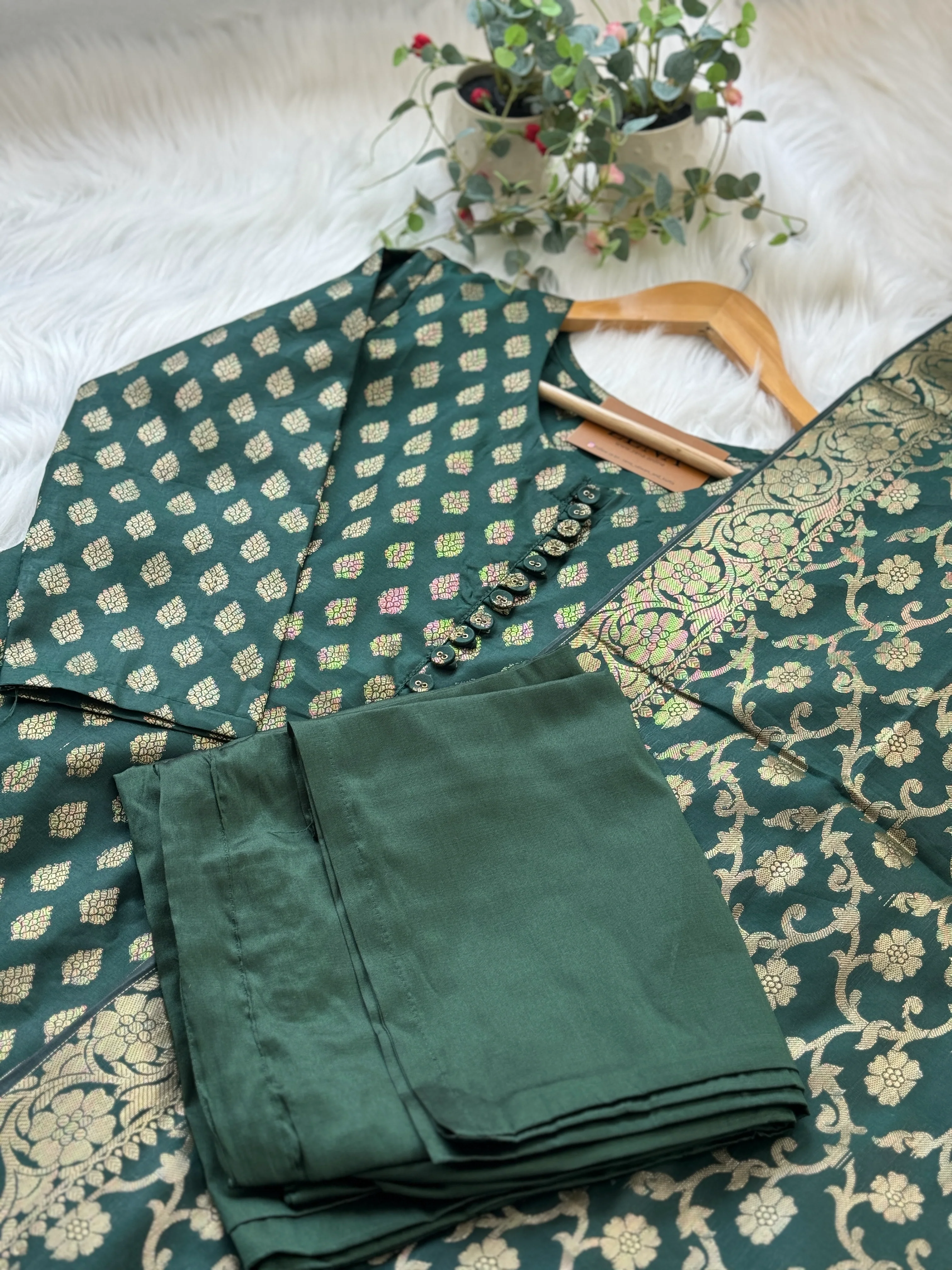 Semi Silk Banarasi Work Kurti Set – Elegant Festive Wear - Image 5