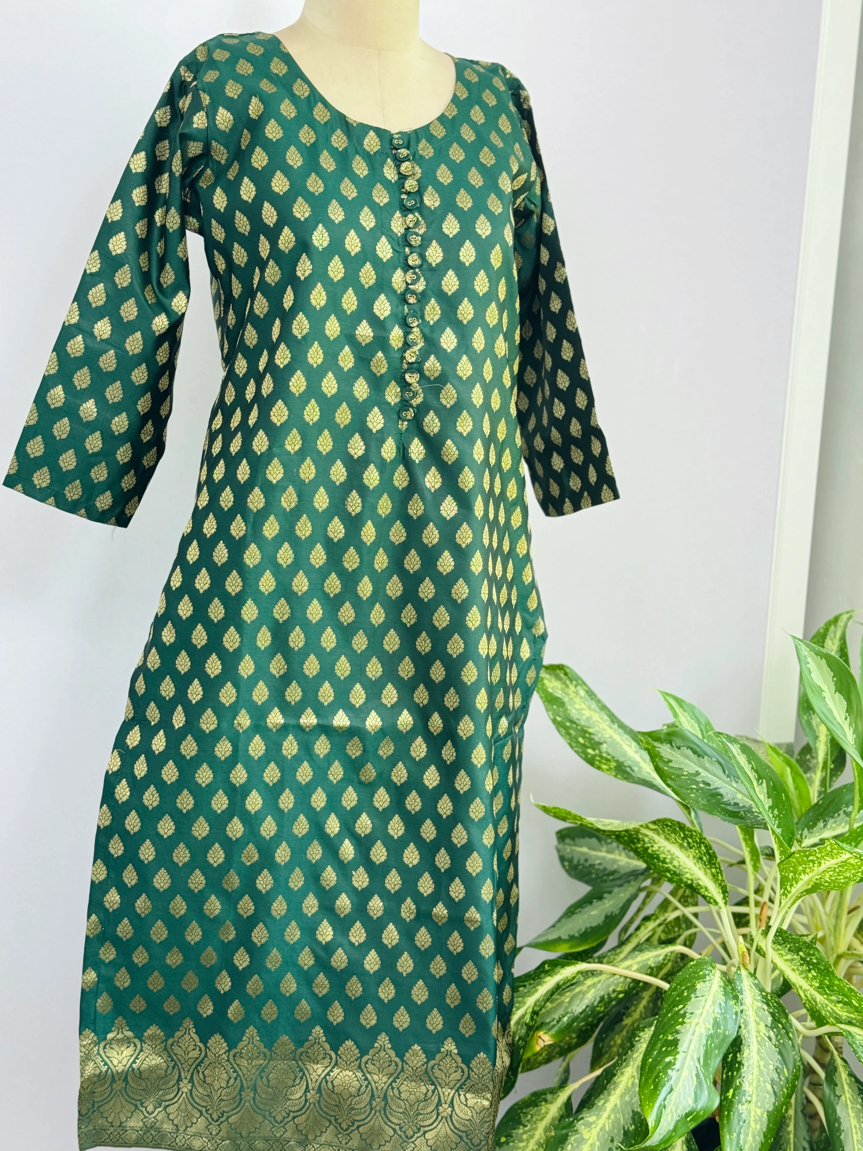 Semi Silk Banarasi Work Kurti Set – Elegant Festive Wear - Image 7