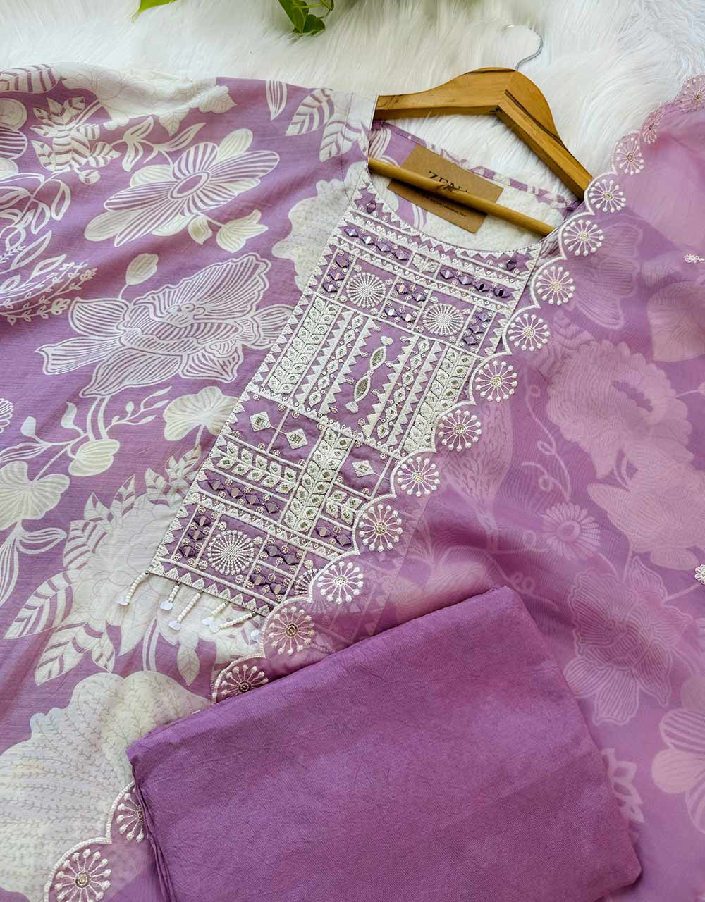 Pure Muslin Semi-Stitched Party Wear Suit โจ - Image 3