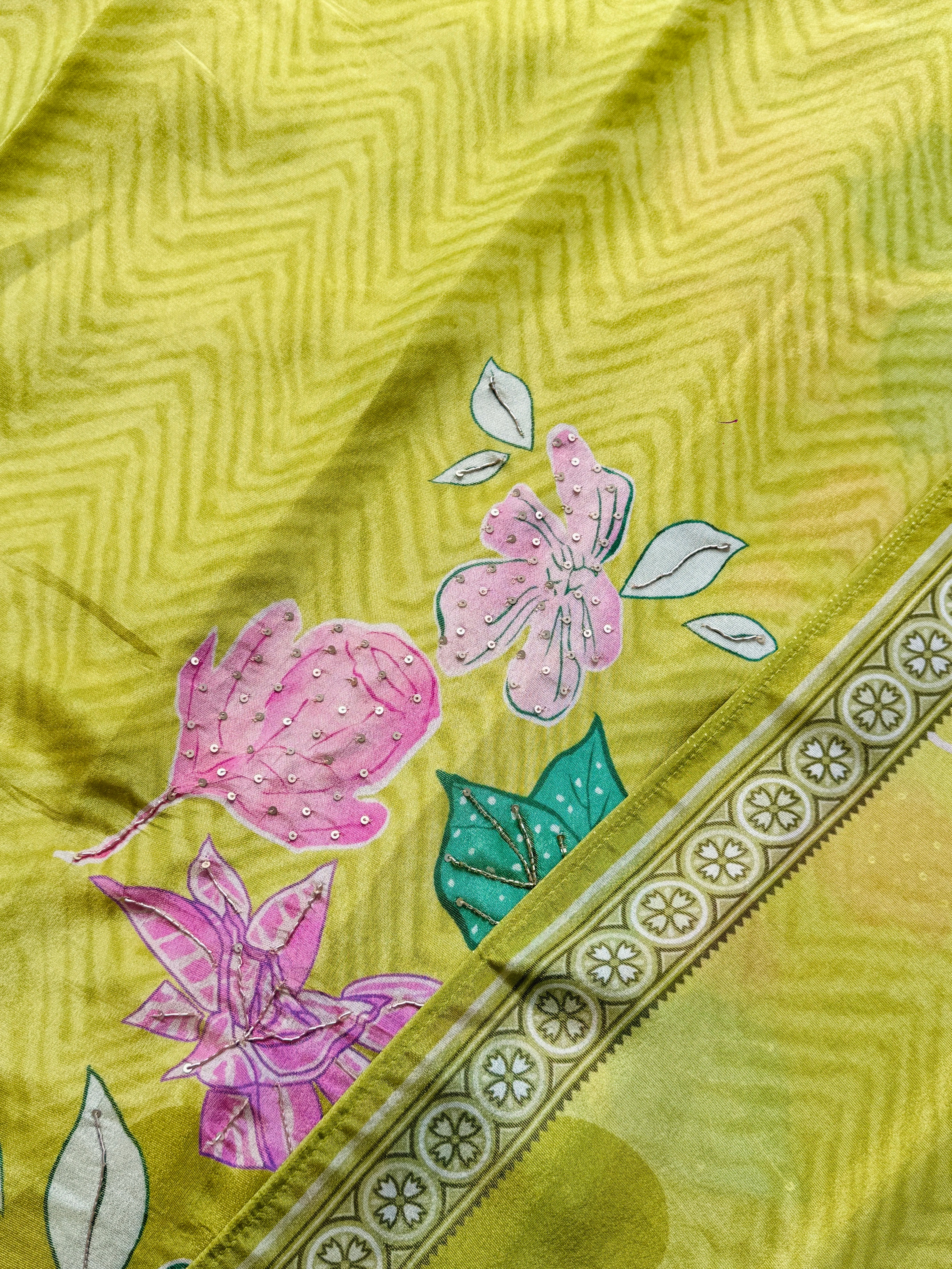 Tissue Silk Hand-Detailed Unstitched Suit - Image 3