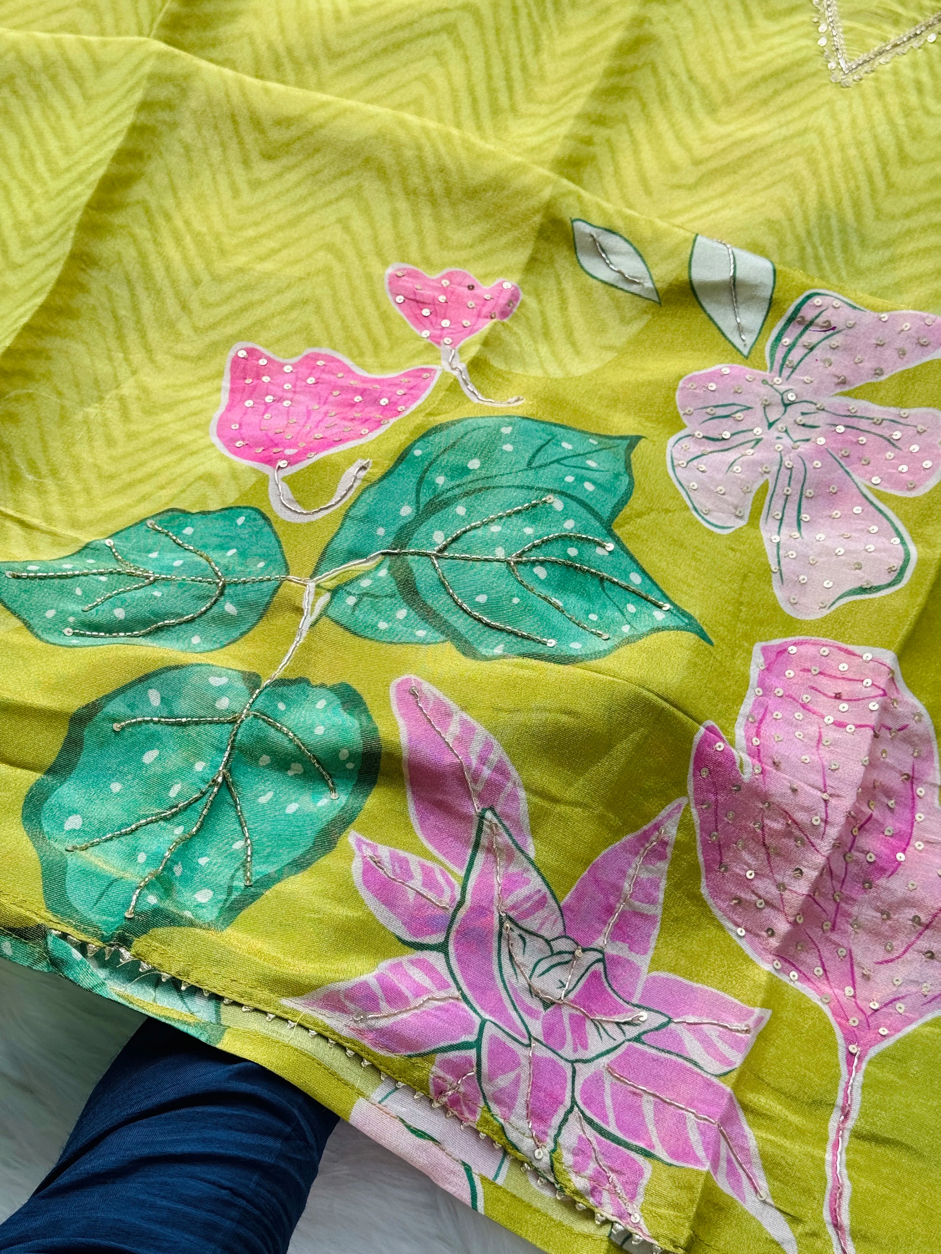 Tissue Silk Hand-Detailed Unstitched Suit - Image 5