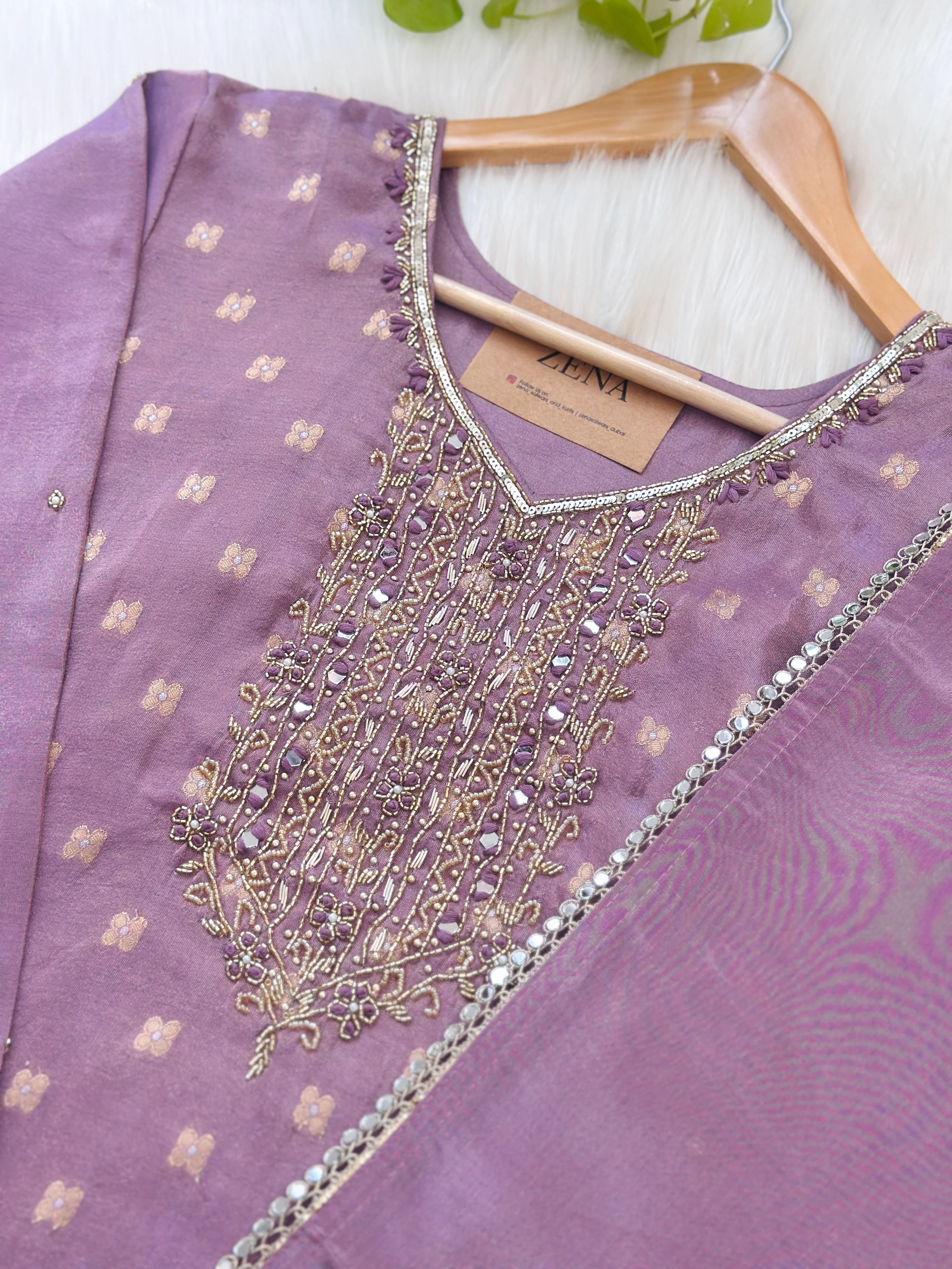 Tissue silk hand work kurti set - Image 3