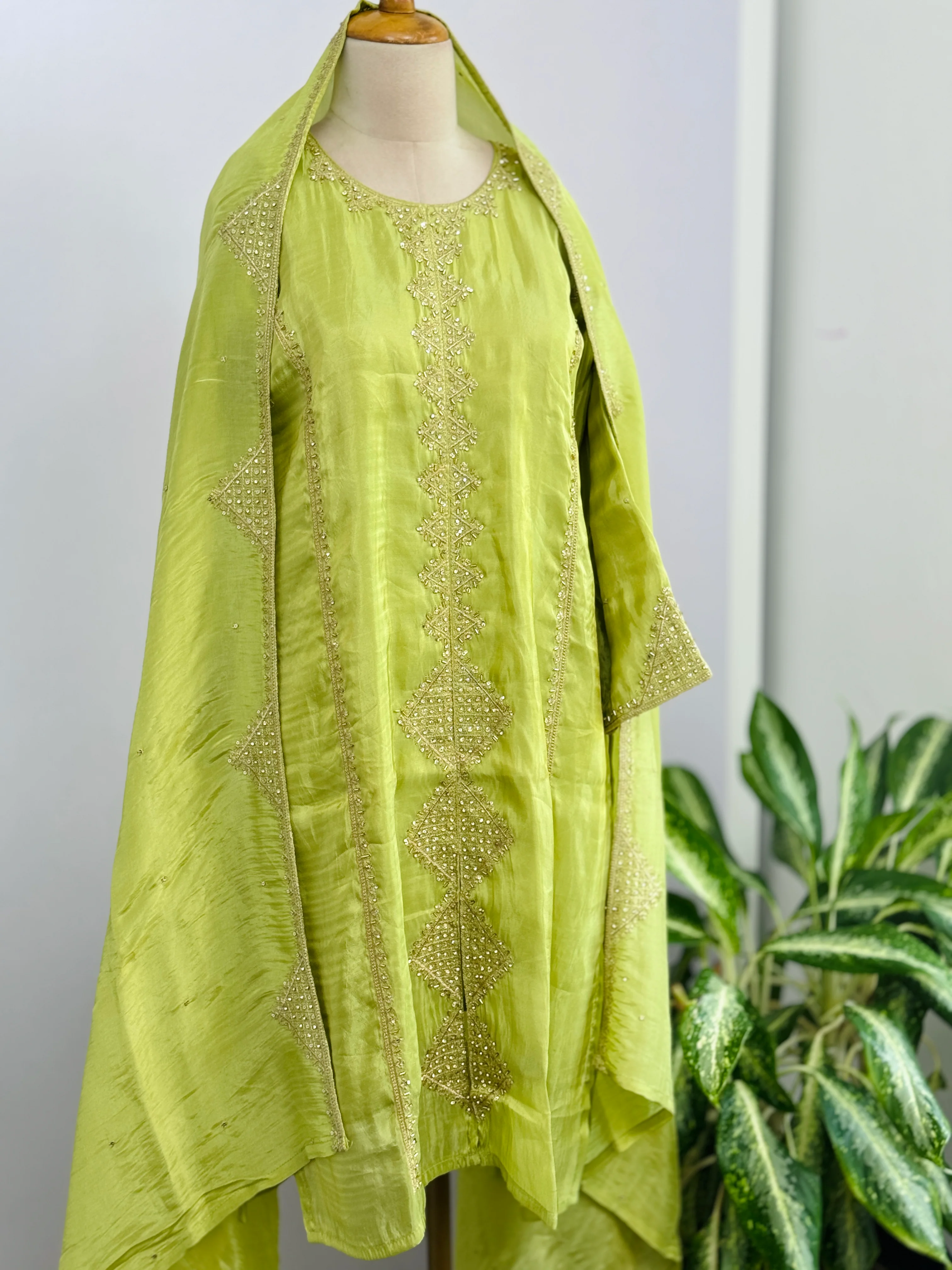 Tissue Silk Handwork Partywear Suit - Image 2