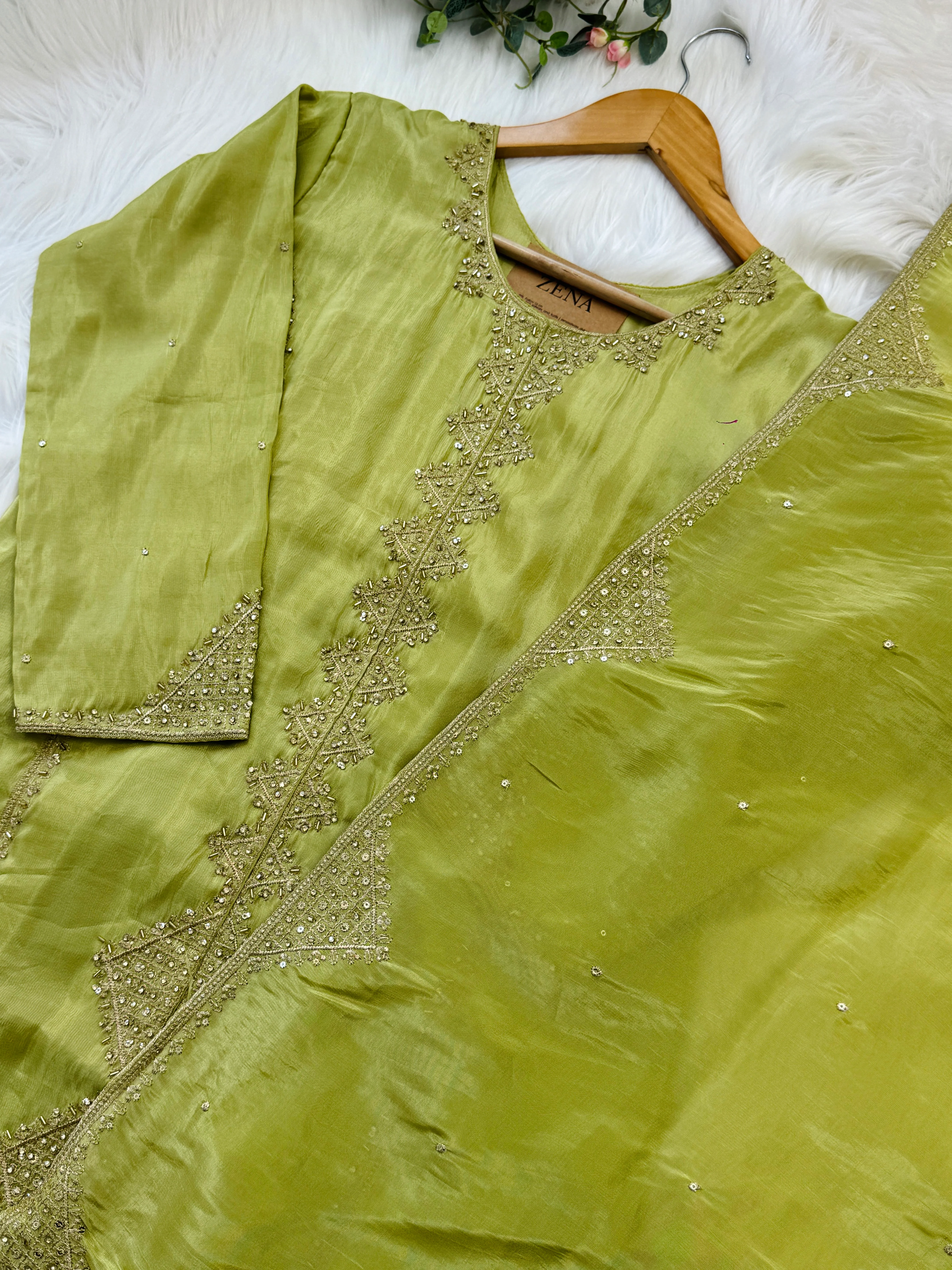 Tissue Silk Handwork Partywear Suit - Image 3