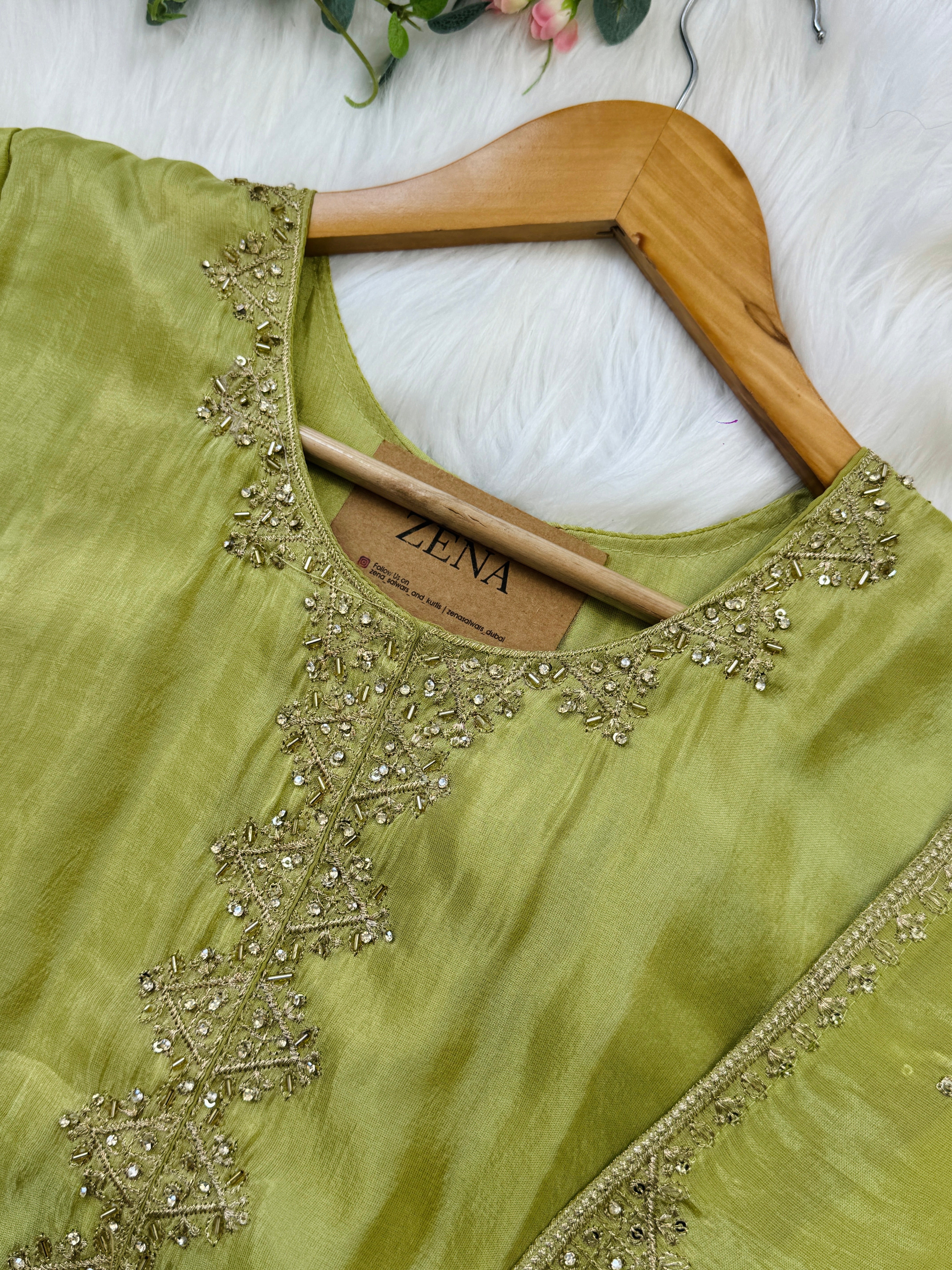Tissue Silk Handwork Partywear Suit - Image 4