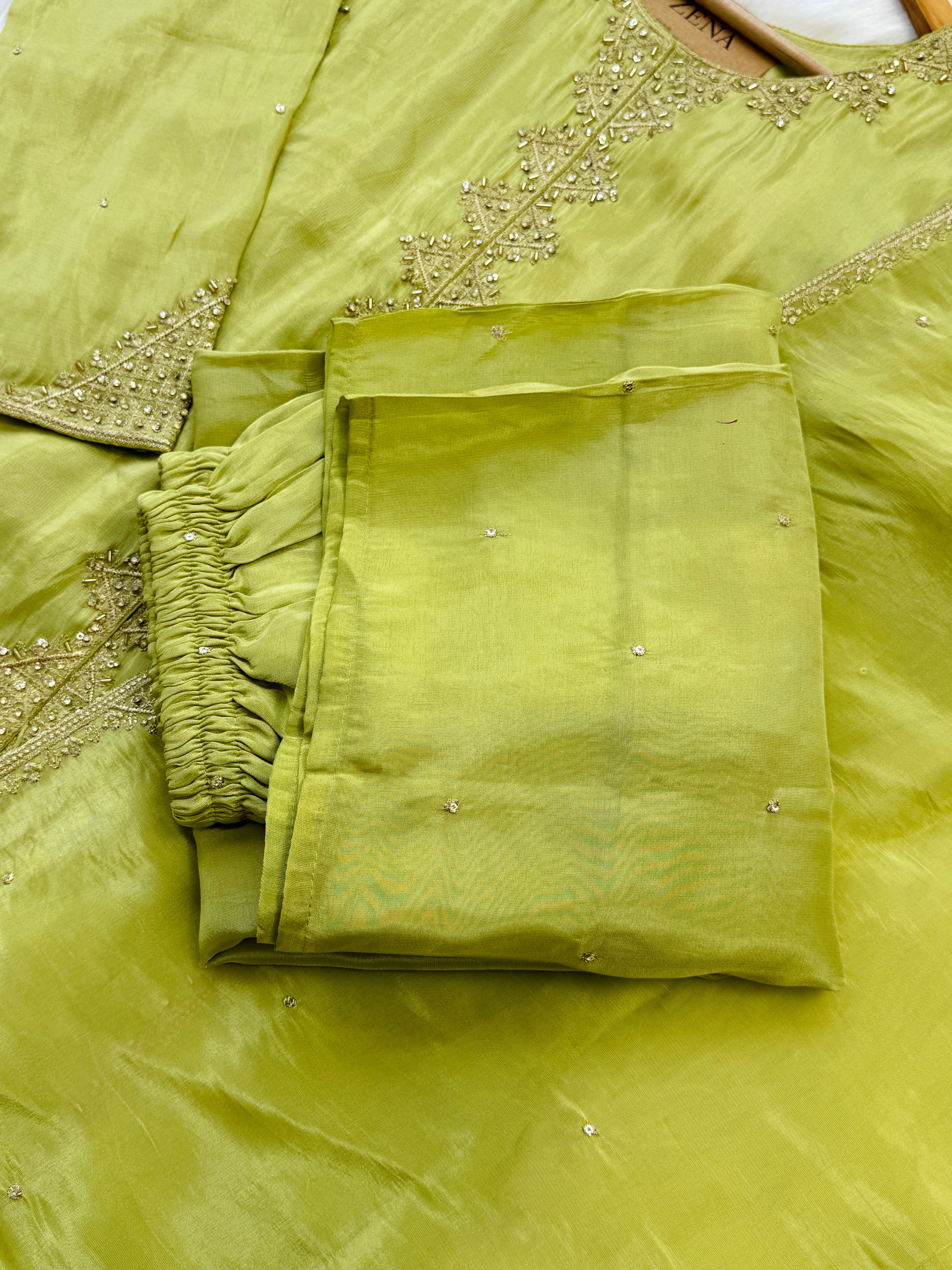 Tissue Silk Handwork Partywear Suit - Image 8