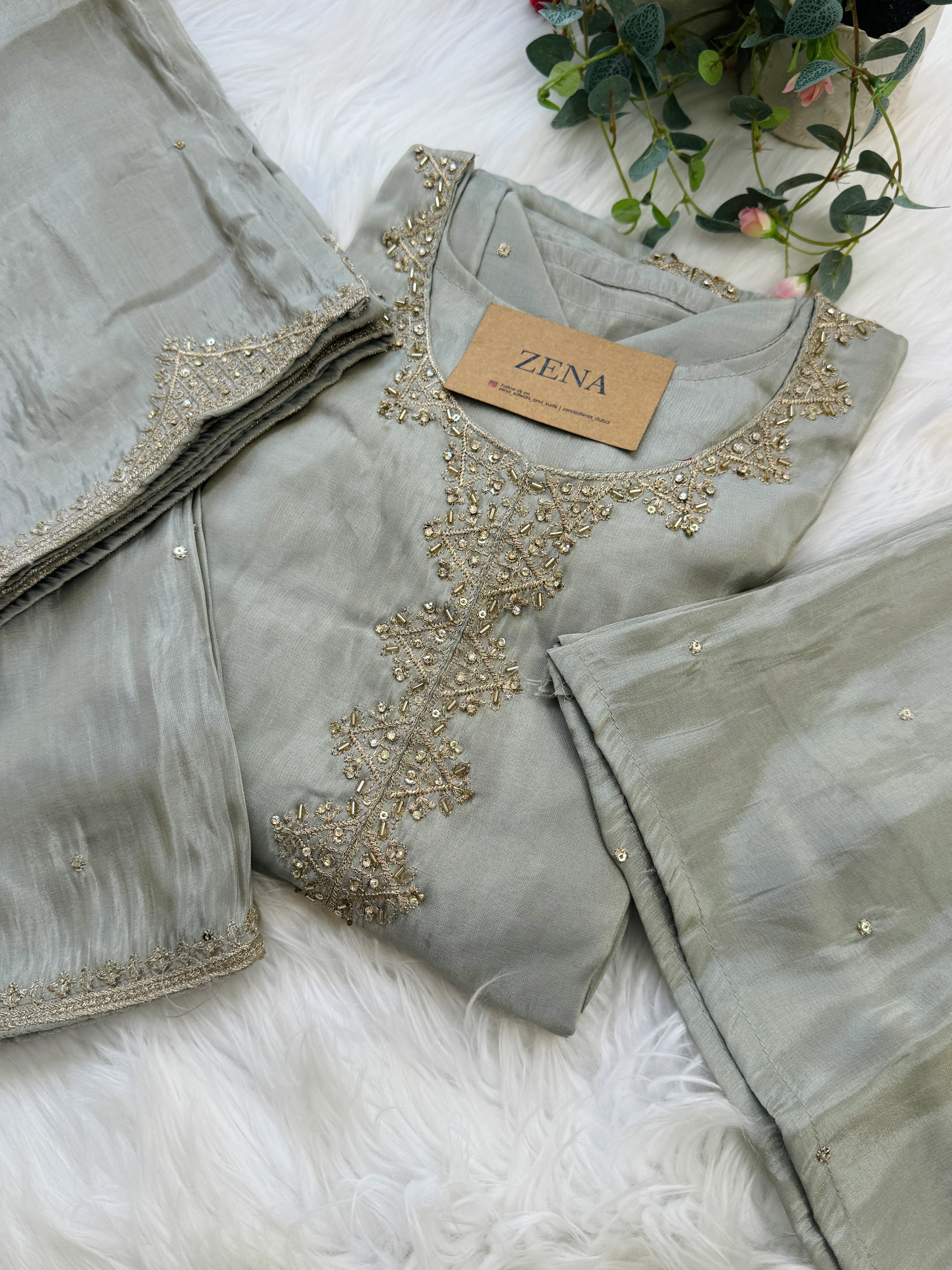 Tissue Silk Handwork Partywear Suit