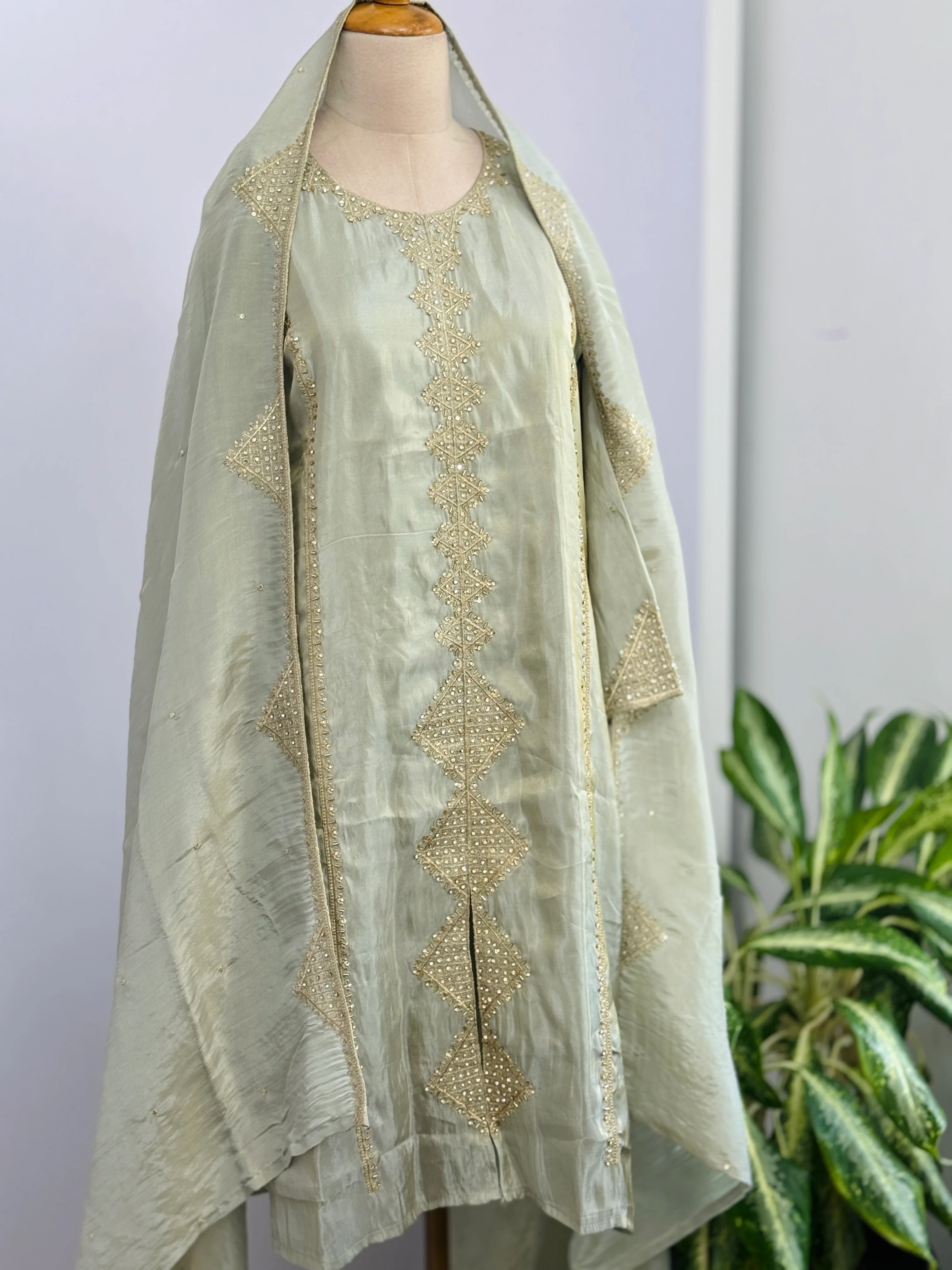 Tissue Silk Handwork Partywear Suit - Image 2