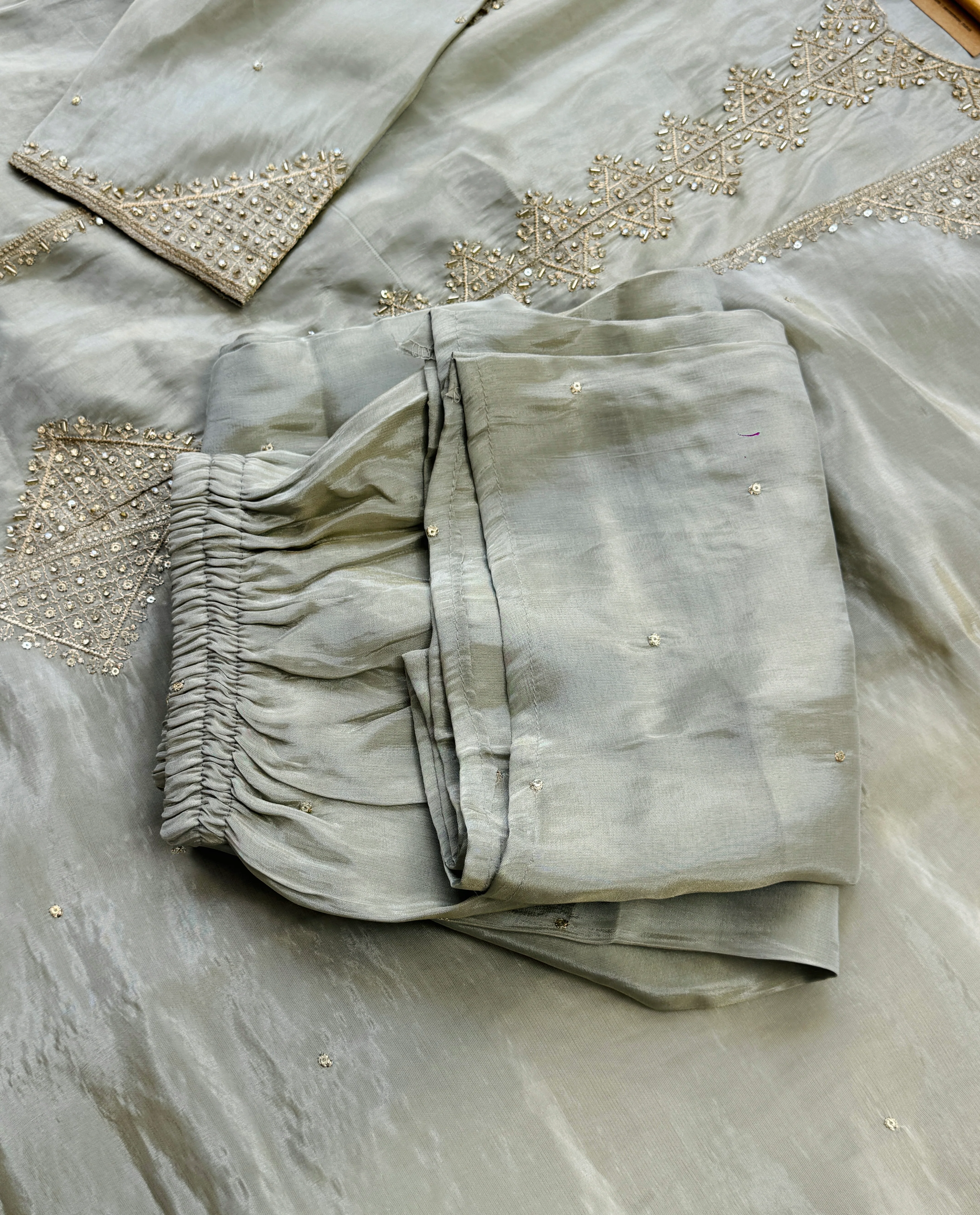 Tissue Silk Handwork Partywear Suit - Image 3