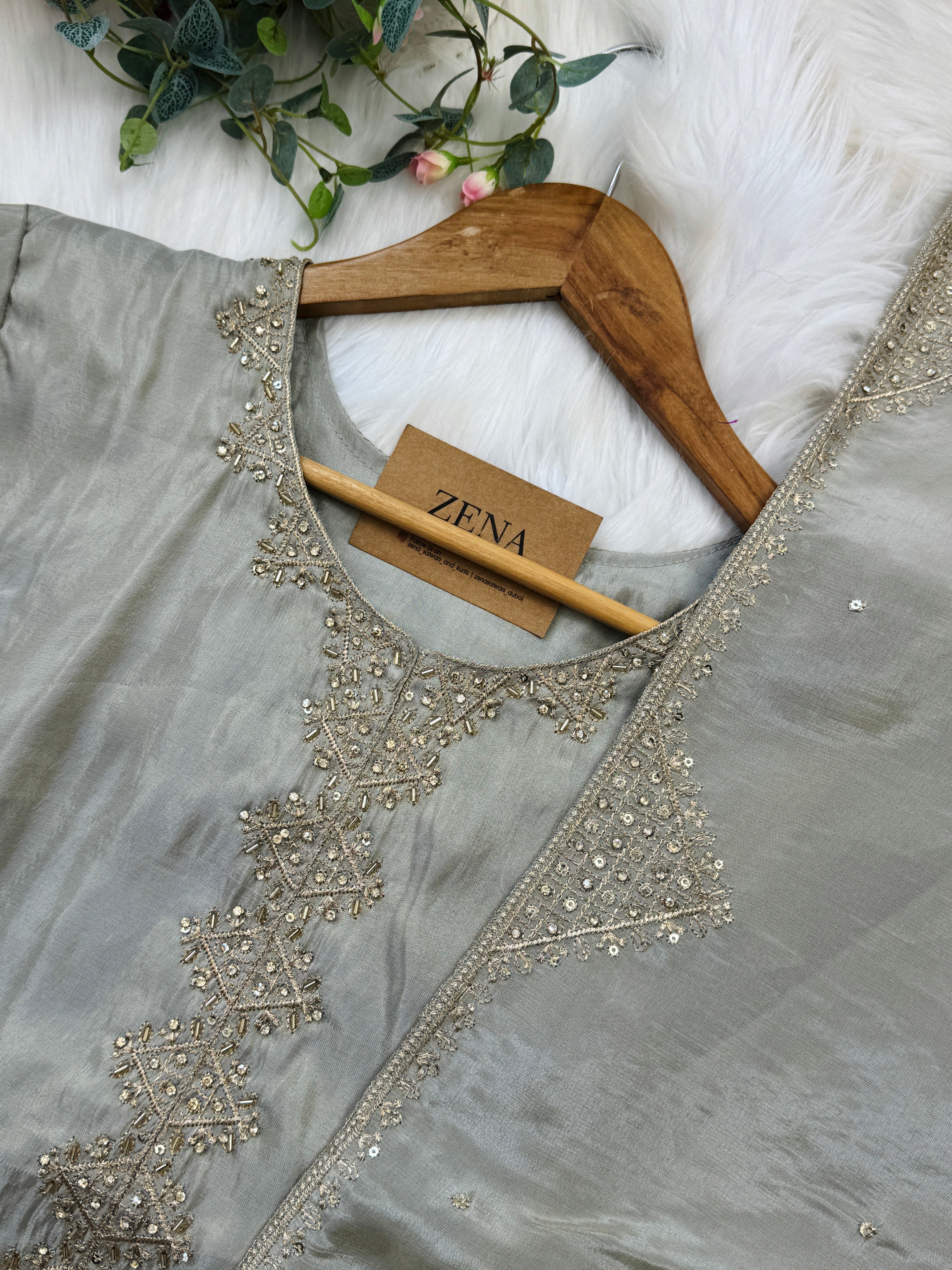 Tissue Silk Handwork Partywear Suit - Image 5