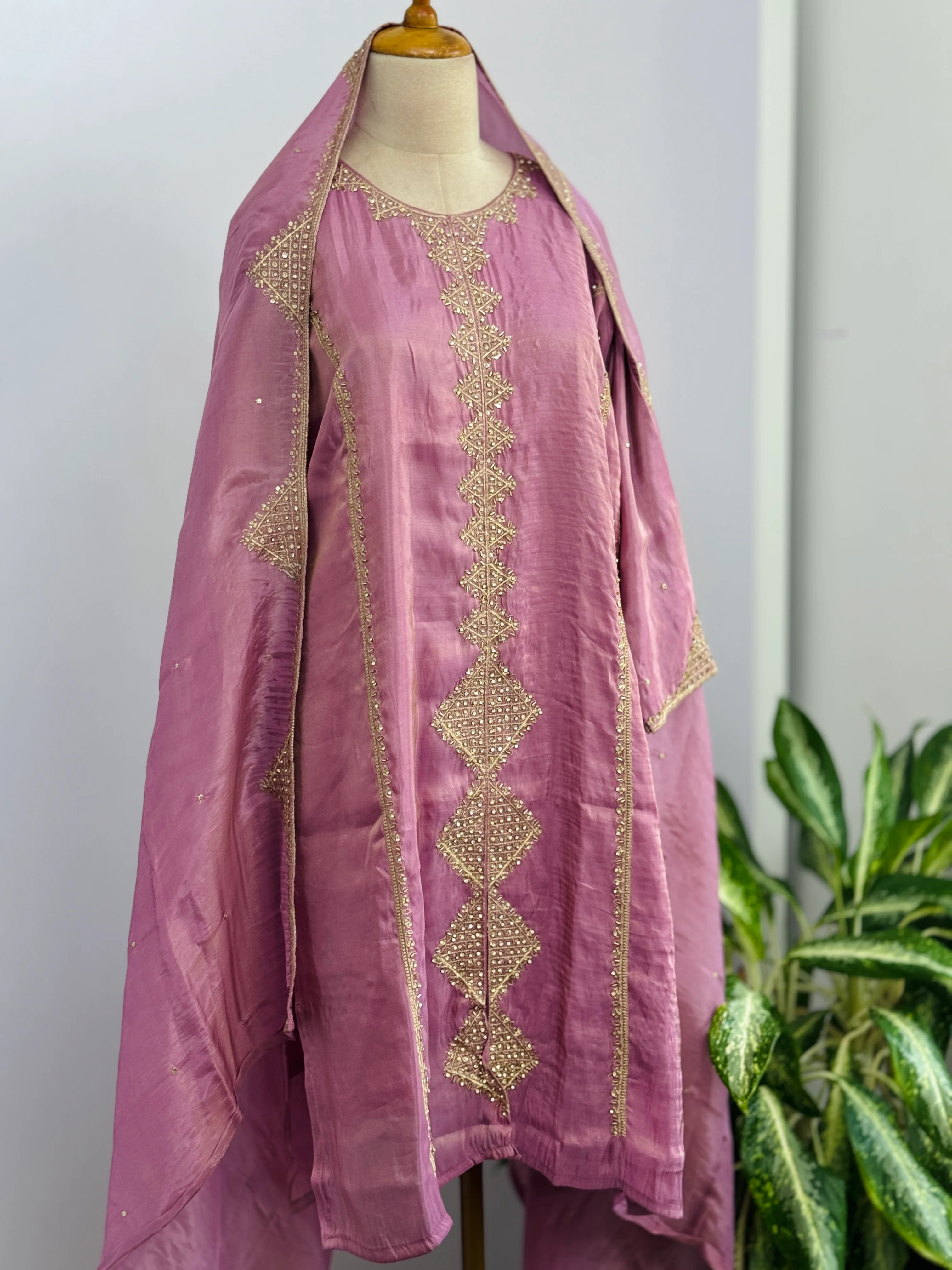 Tissue Silk Handwork Partywear Suit - Image 2