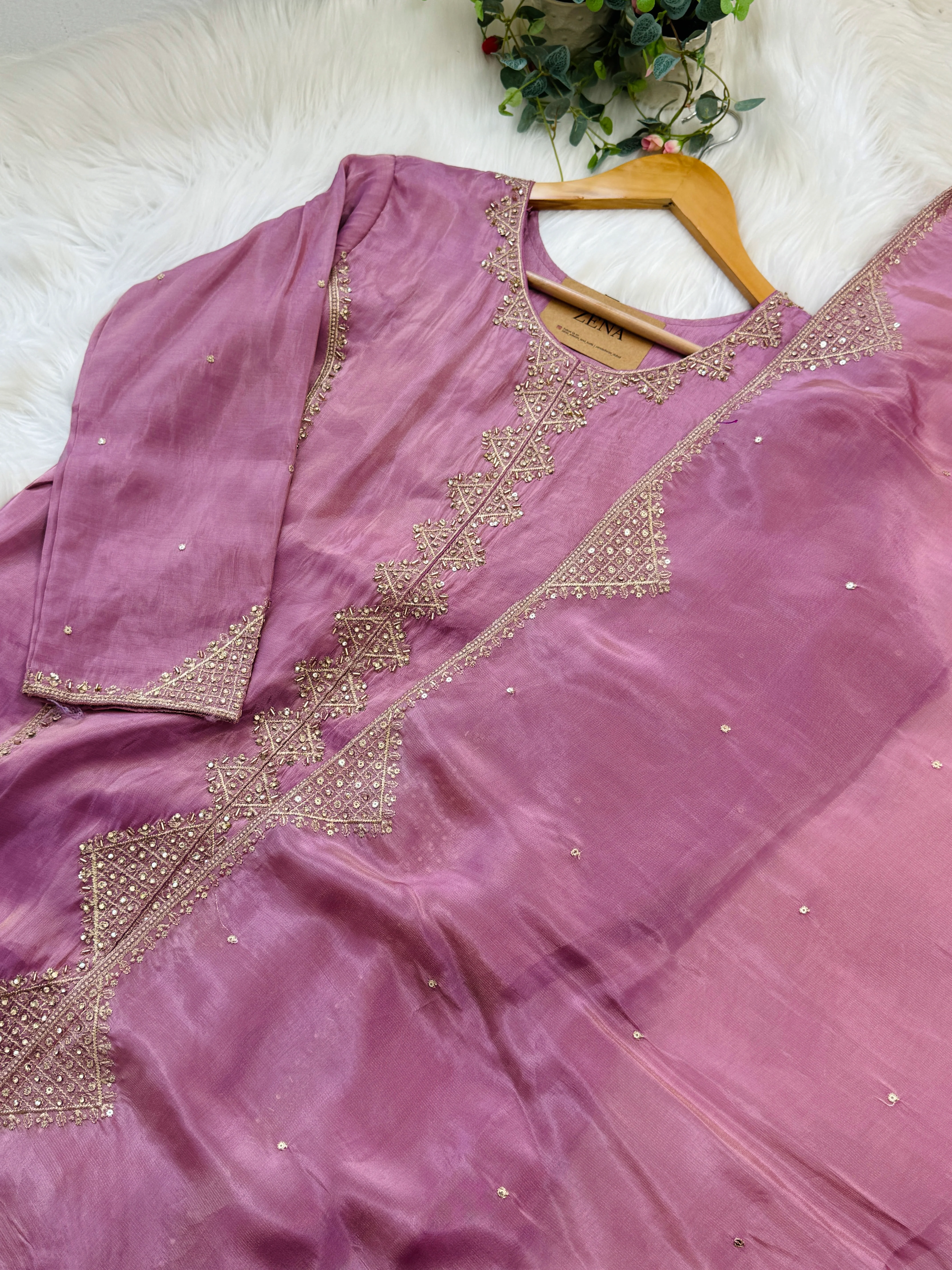 Tissue Silk Handwork Partywear Suit - Image 3