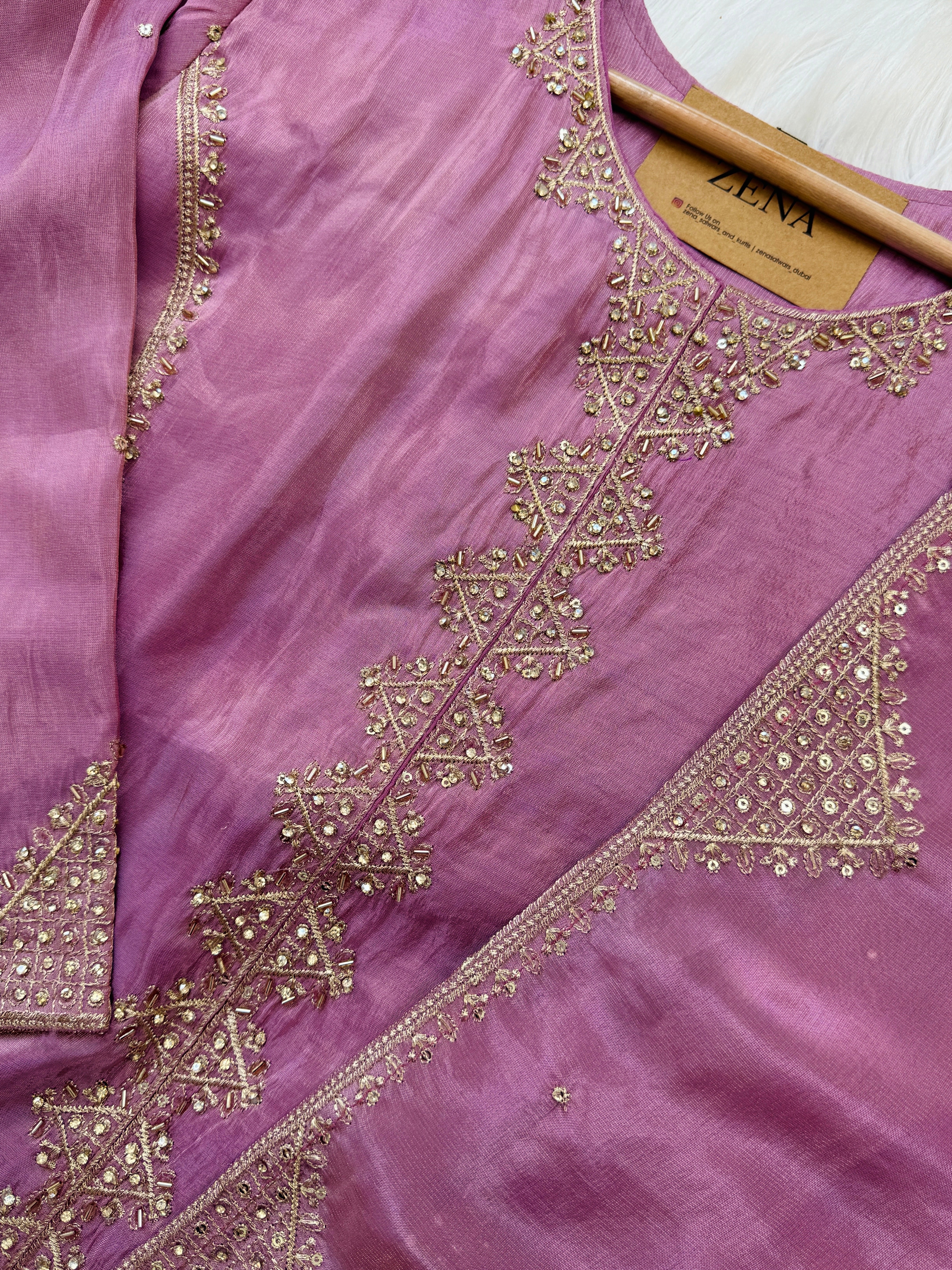 Tissue Silk Handwork Partywear Suit - Image 4