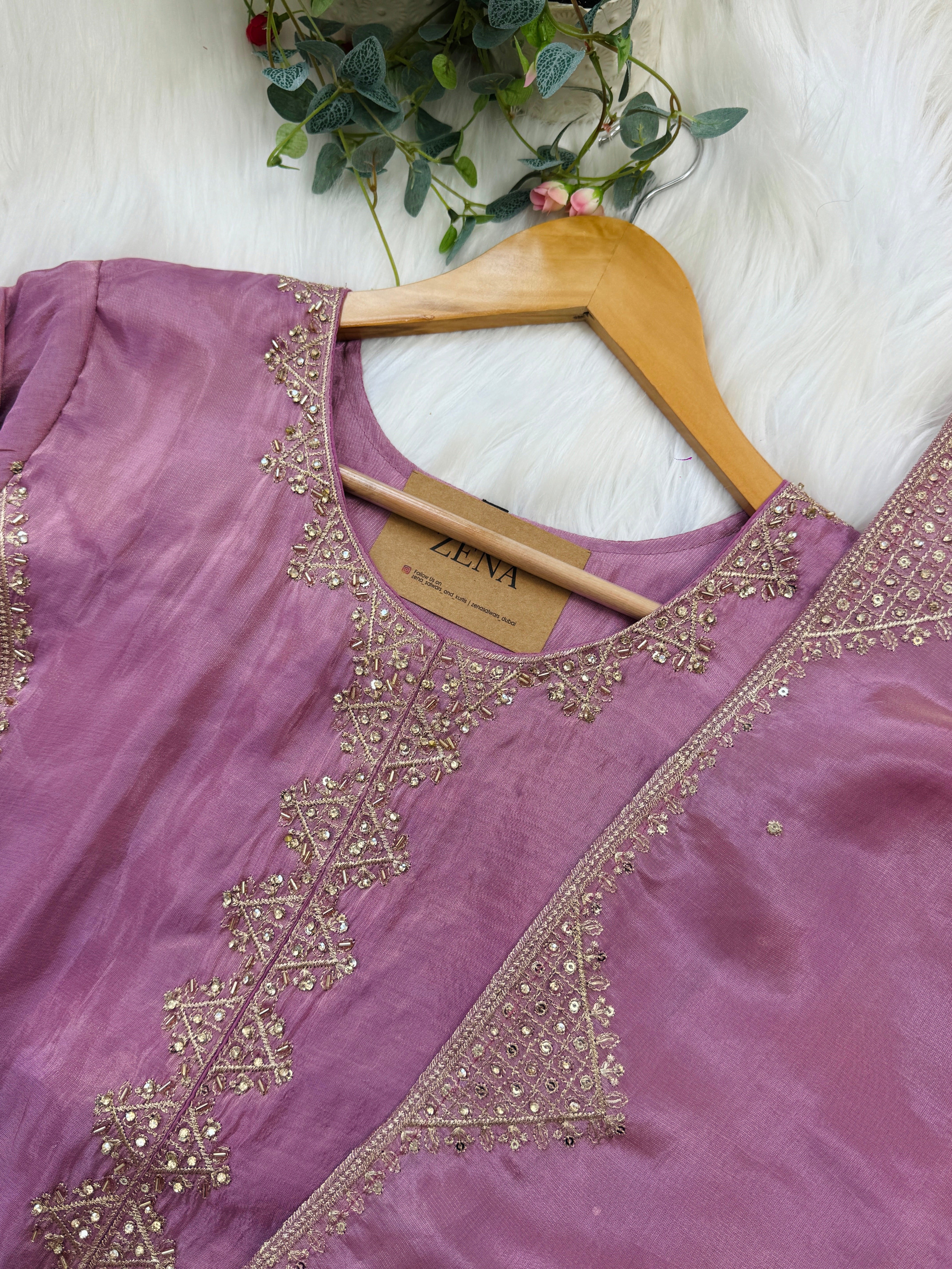 Tissue Silk Handwork Partywear Suit - Image 5