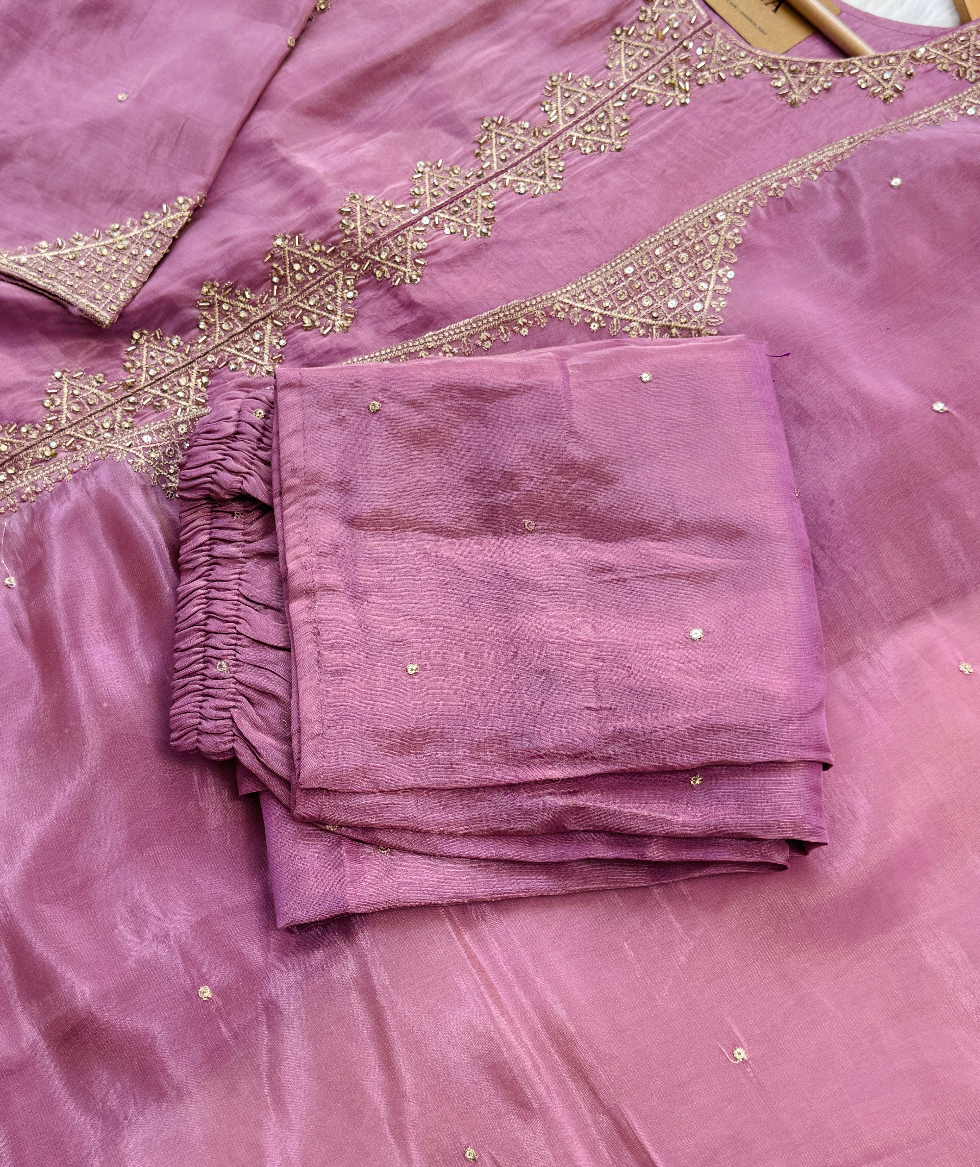 Tissue Silk Handwork Partywear Suit - Image 6