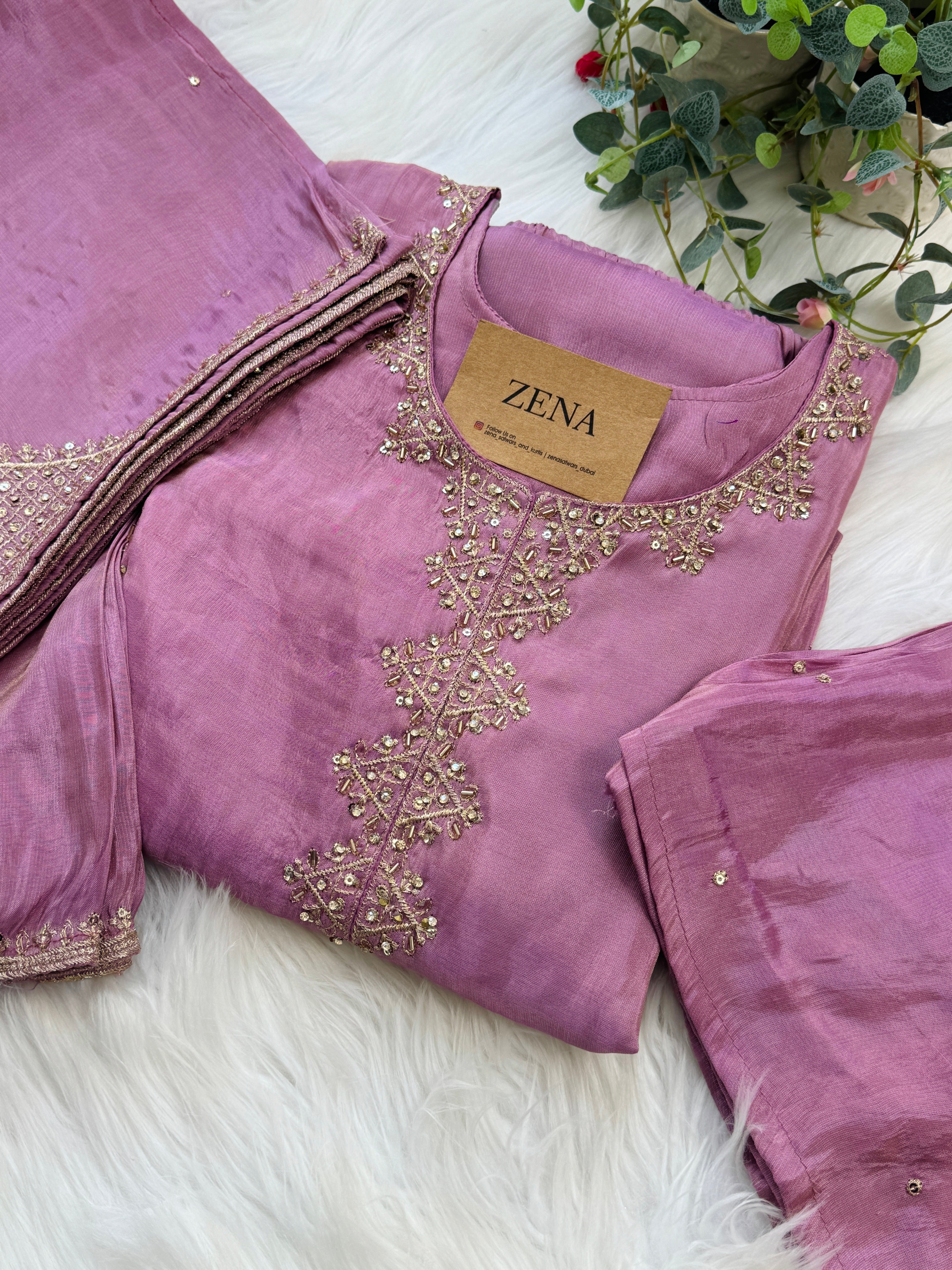 Tissue Silk Handwork Partywear Suit - Image 7