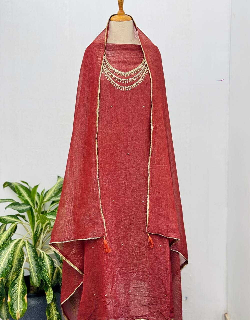 Unstitched Shimmer Silk Handwork Suit โจ - Image 2