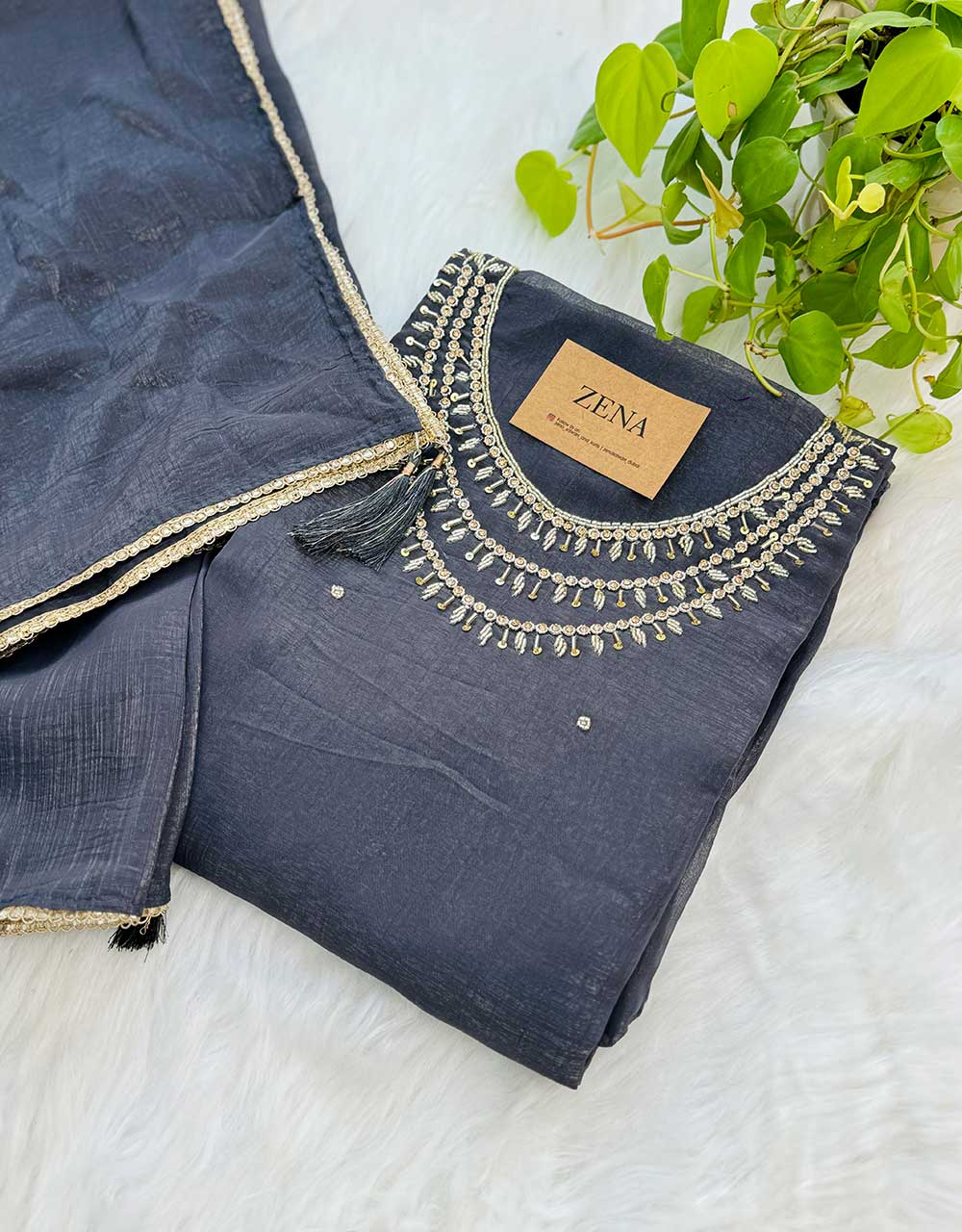 Unstitched Shimmer Silk Handwork Suit โจ - Image 3