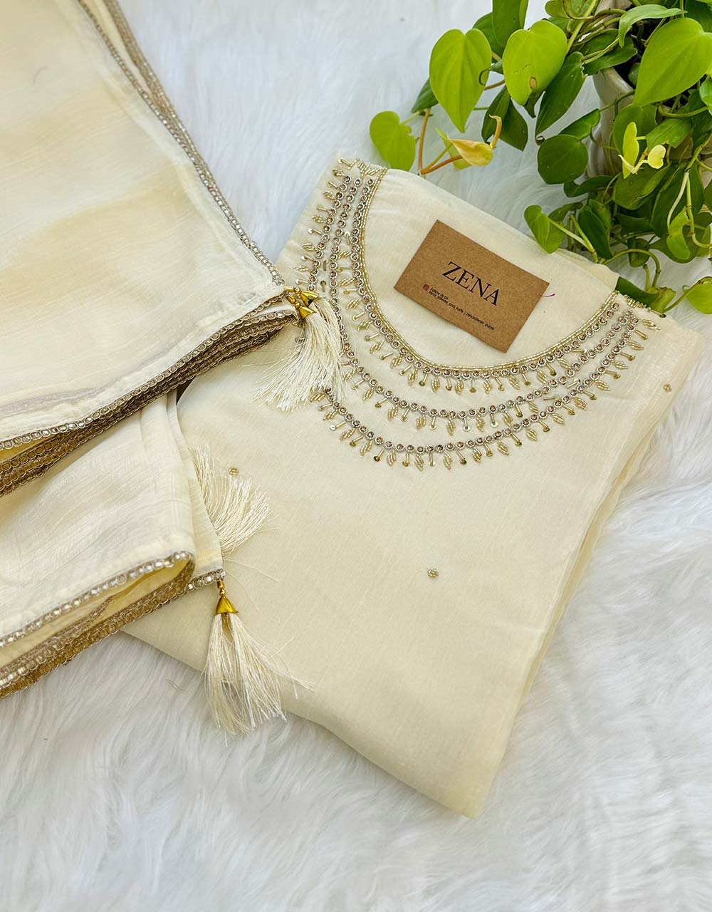 Unstitched Shimmer Silk Handwork Suit โจ - Image 5