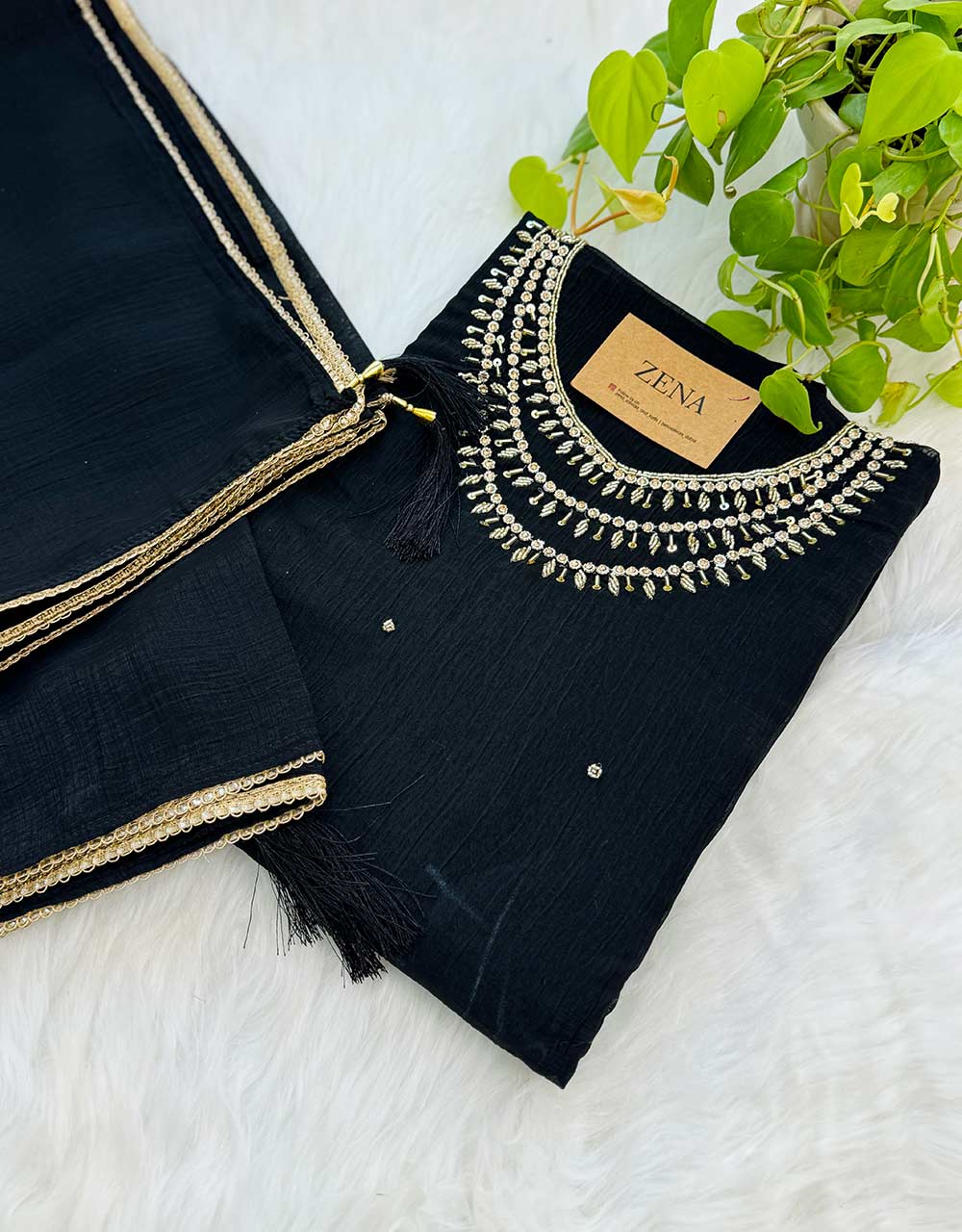 Unstitched Shimmer Silk Handwork Suit โจ - Image 7