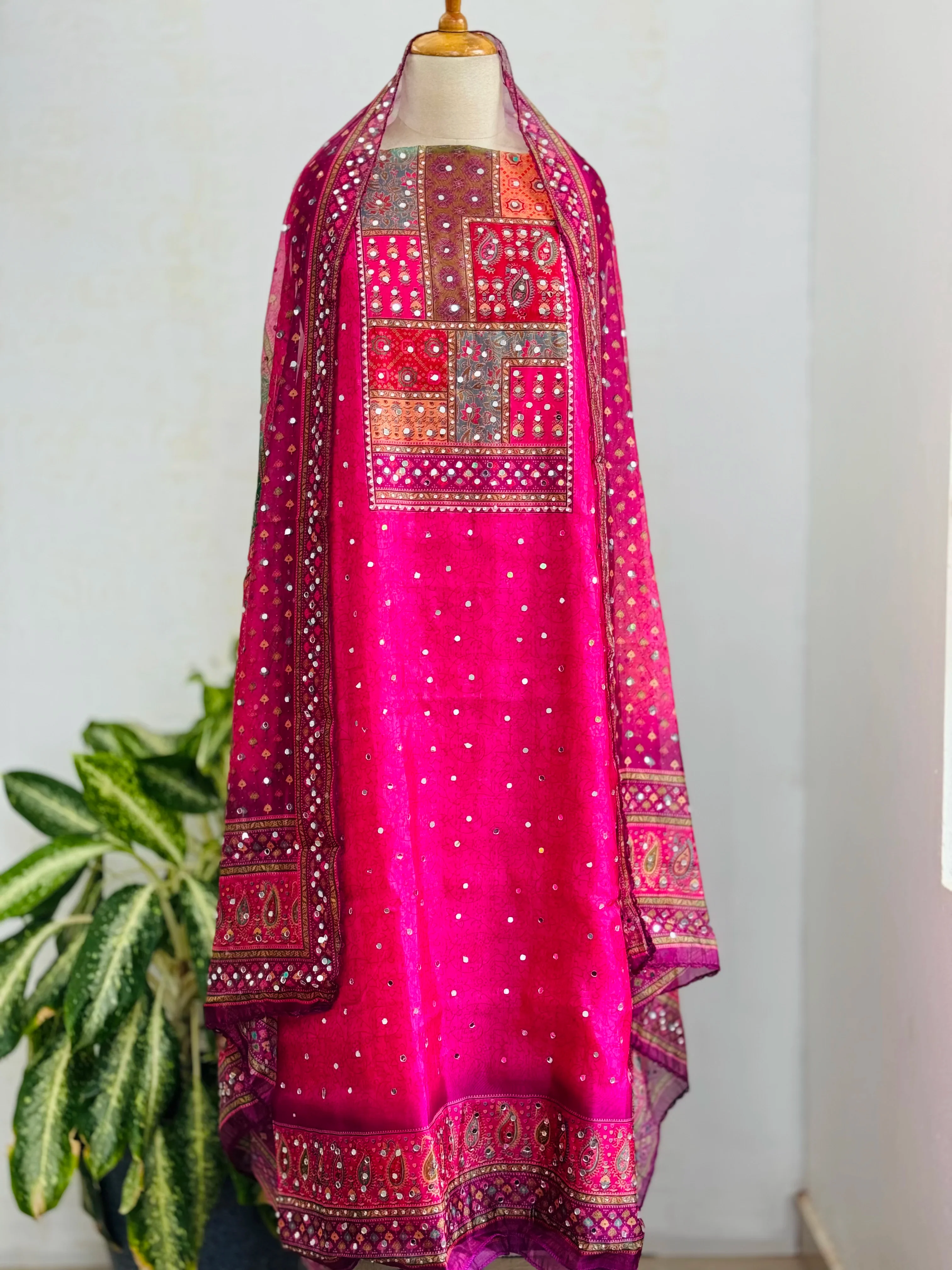 Unstitched Organza Digital Printed Suit with Mirror Work β Lightweight Festive - Image 2